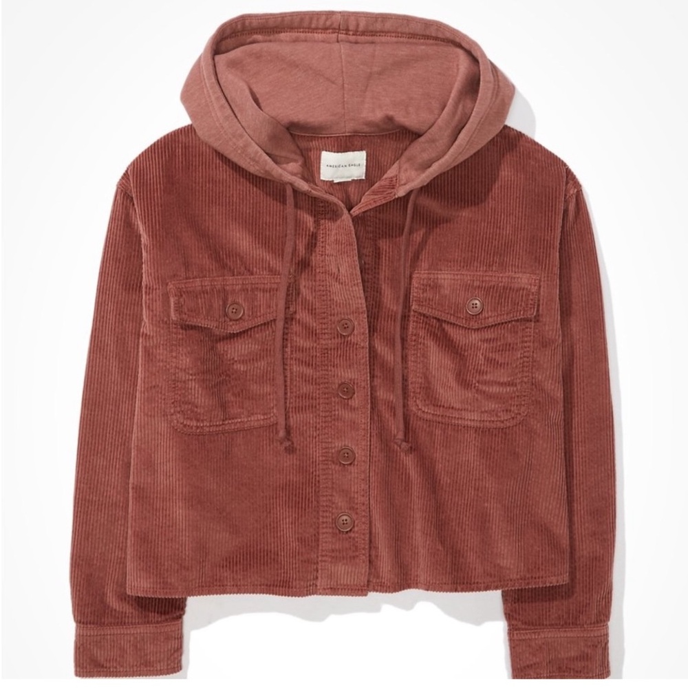 American Eagle Corduroy Hoodie Crop Shacket NWOT